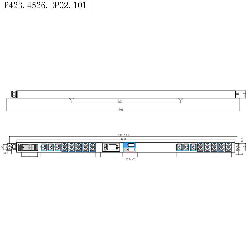 TCP/IP Intelligent Rack PDU 26 udtag IEC C13 /C19 1,5U flydende magnetisk kredsløbsafbryder Lodret