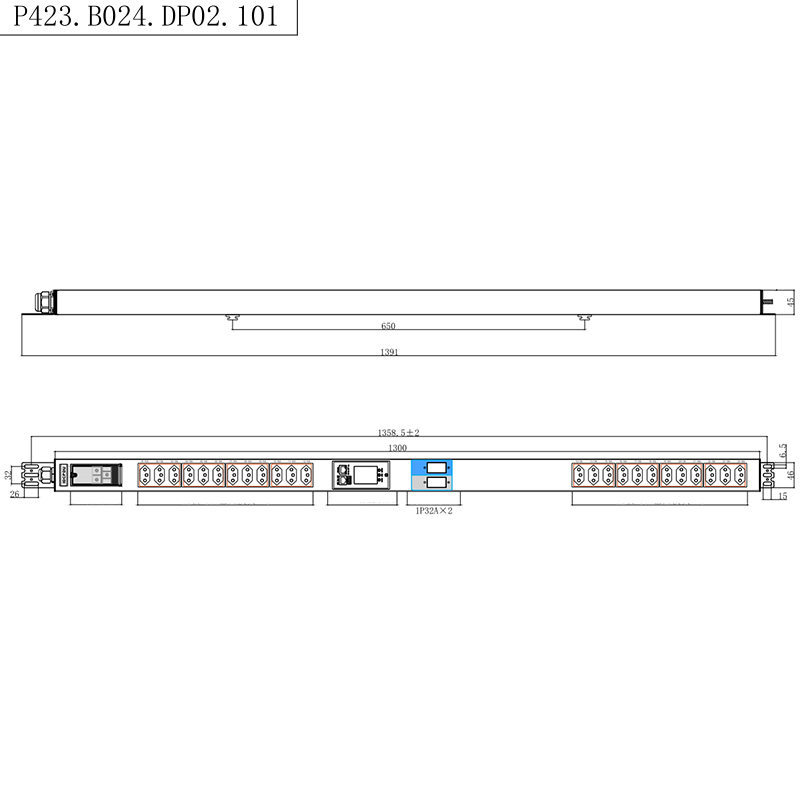 Brasilien stikkontakter 24 udtag 1,5U flydende magnetisk kredsløbsafbryder Lodret TCP/IP smart Rack PDU