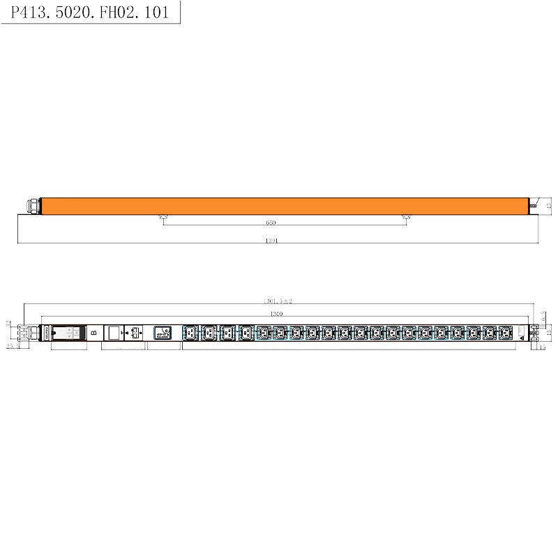 20 udtag IEC C13 IEC C19 Låsbare stikkontakter 1,5U Hot Swappable Overspændingsbeskyttelse Lodret RS485 afmålt Rack Power Distribution Unit