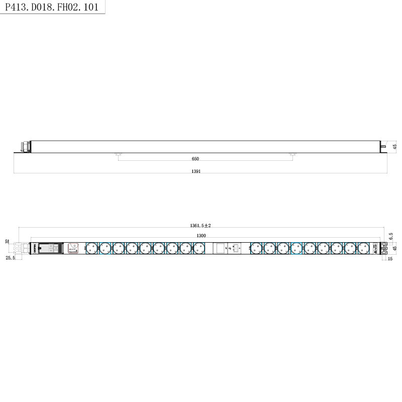 18 udtag Tyskland 1U overspændingsbeskyttelse Hot Swappable RS485 Metered Rack PDU