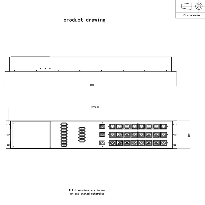 3-faset 27-udtag C13 C19 Vertikal Breaker Switched Pdu