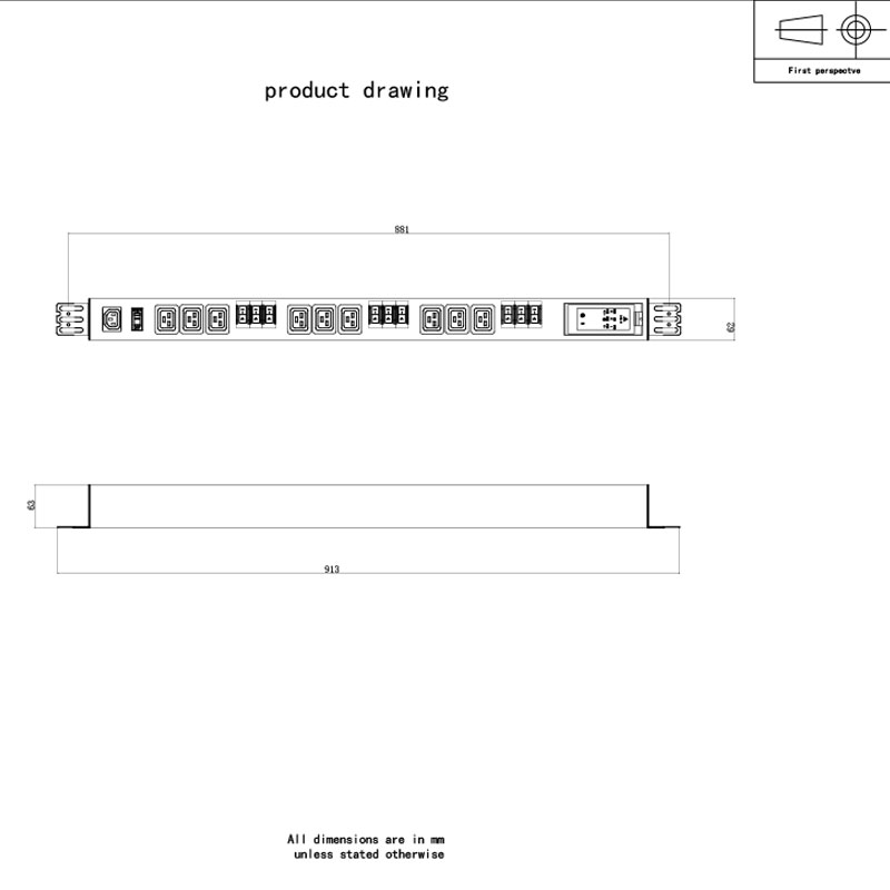 3-faset 10-udtag C13 C19 Vertikal Breaker Overbelastningsbeskyttelse Switched Rack Pdu