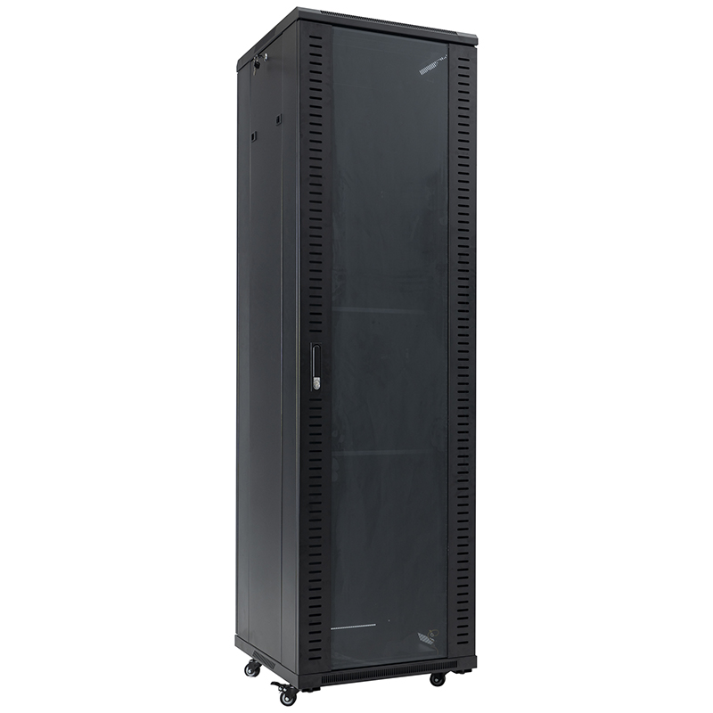 Server rack skab front enkelt glasdør /bag blind enkelt låge 18U-42U sort