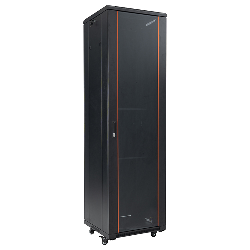 Server rack skab front enkelt glasdør /bag blind enkelt låge 18U-42U sort