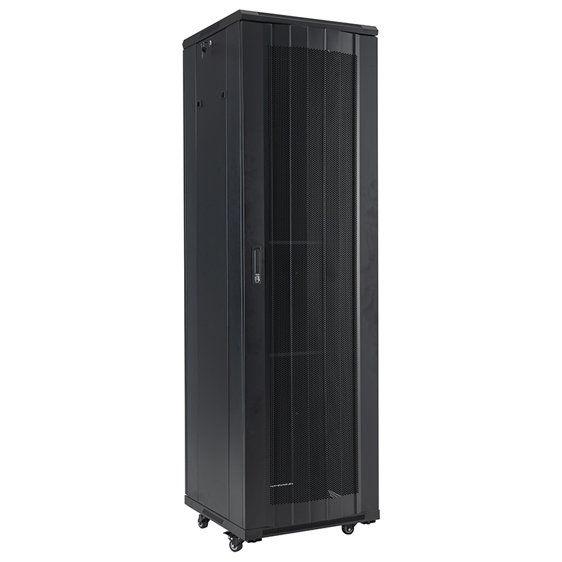 Server rack skab front enkelt glasdør /bag blind enkelt låge 18U-42U sort