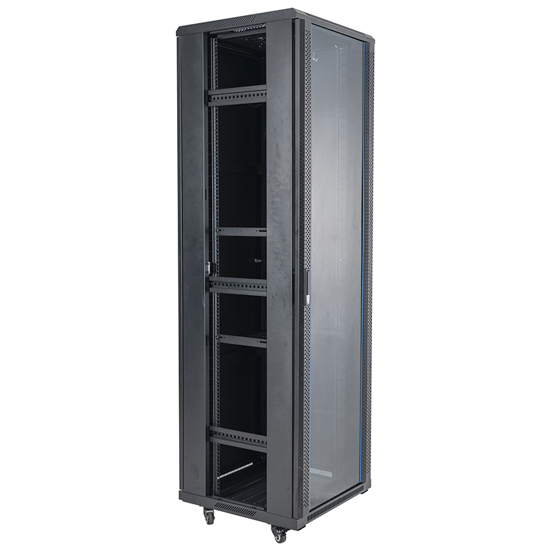 Server rack skab front enkelt glasdør /bag blind enkelt låge 18U-42U sort