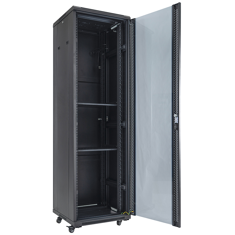 Server rack skab front enkelt glasdør /bag blind enkelt låge 18U-42U sort