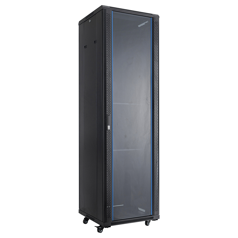 Server rack skab front enkelt glasdør /bag blind enkelt låge 18U-42U sort